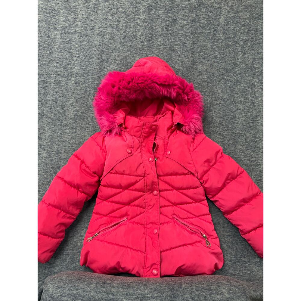 Children's Pink Winter Puffer Coat Kid's with Zipper & Buttons & hood